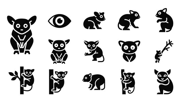 Set of bush baby icons. collection of bush baby vector sign. bush baby symbol, logo illustration.
