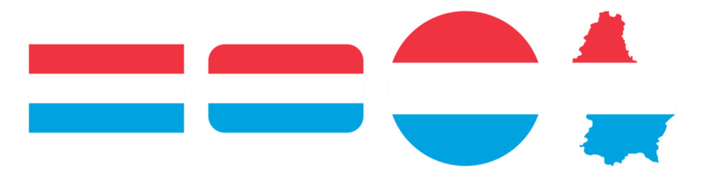 luxembourg circular flag, luxembourg rectangular flag, and luxembourg map flag flat icon