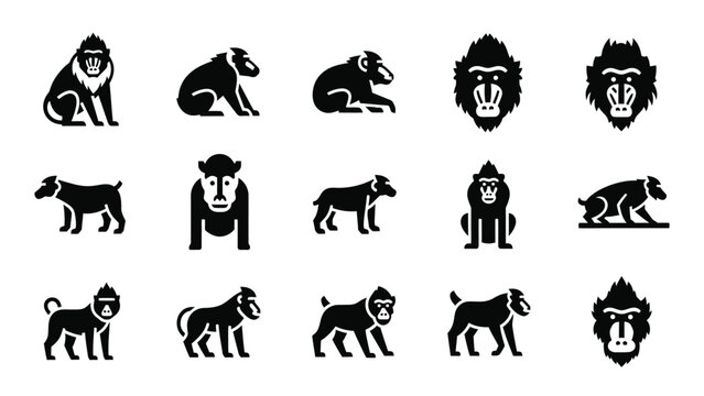 Set of mandrill icons. collection of mandrill vector sign. mandrill symbol, logo illustration.