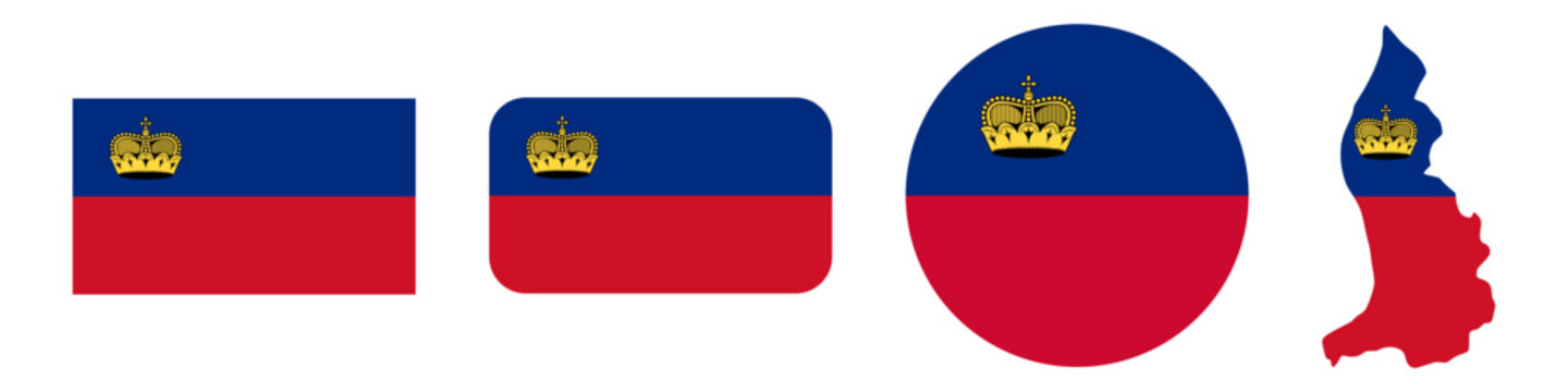 liechtenstein circular flag, liechtenstein rectangular flag, and liechtenstein map flag flat icon