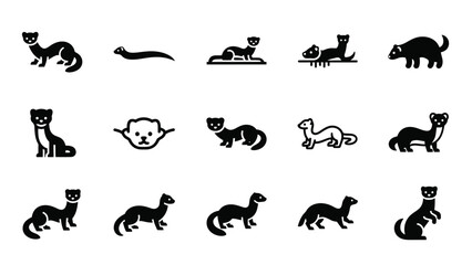 Obraz premium Marten and weasel silhouette icons set for wildlife projects.