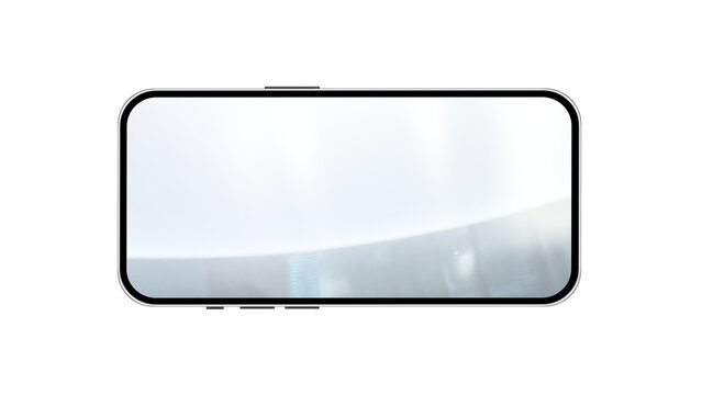 Transparent glass frame in the form of a telephone with soft reflections and realistic glare isolated on transparent background.
