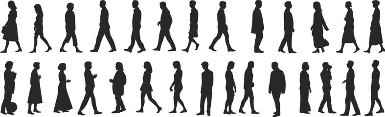 Obraz premium Walking People Silhouette Collection with Men and Women Pedestrian Poses for Urban Lifestyle Design