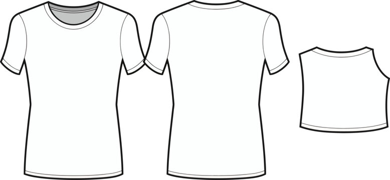 TShirt Technical Flat Sketch with Crew Neck Short Sleeves and Back View Pattern Outline for Apparel Production Design