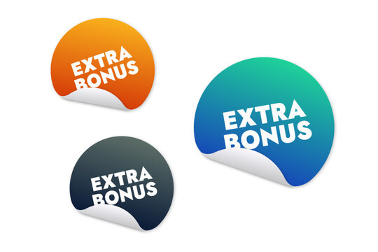 Set of round multi-colored stickers with the text extra bonus on a transparent background