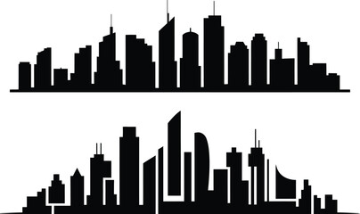 Obraz premium Black silhouette of a modern city skyline with skyscrapers black and white tall buildings