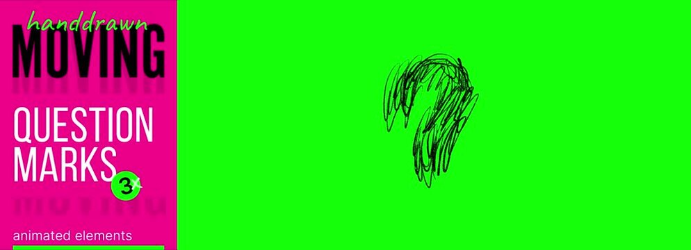 Hand drawn scribble tornado transforming into question mark animation on green screen background. Abstract doodle motion effect for overlays, social media, UI and motion graphics