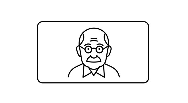Elderly Man Portrait Icon, Senior Gentleman Face with Glasses, Simple Line Art Illustration