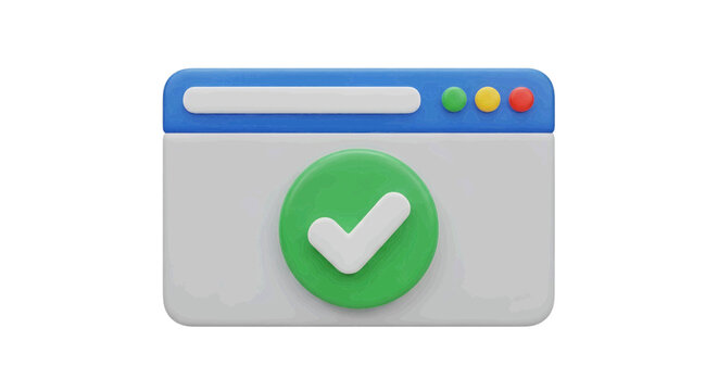Vector illustration of 3d web browser window icon with green check on a transparent background