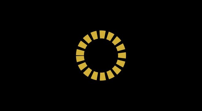 Golden loading spinner rotating on animation black background animation