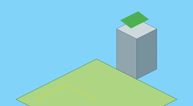 Isometric 3 d building construction animation with green roof animation
