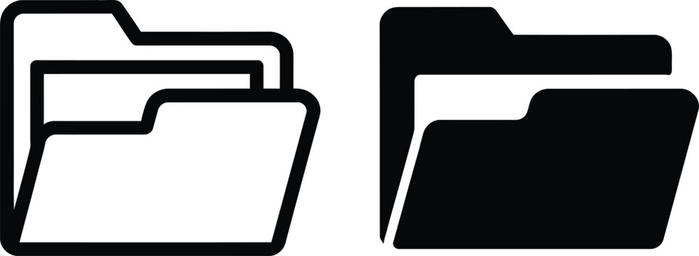 Simple folder icon set with nested files in black and white