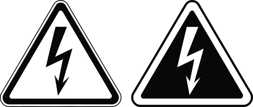 Electric hazard warning triangle icon with lightning bolt symbol