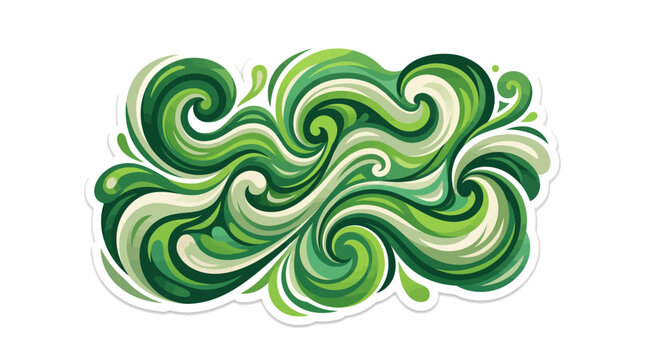 Dynamic sticker style vector illustration featuring vibrant green matcha swirls, creating an energetic and organic abstract pattern with fluid motion and natural elegance