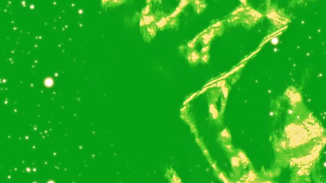 A functional green screen video element featuring organic yellow light shapes and sparkling white particles moving dynamically for use in professional video compositing and special effects.