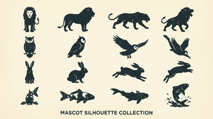 Fototapeta premium Mascot silhouette collection with various animal icons on beige background