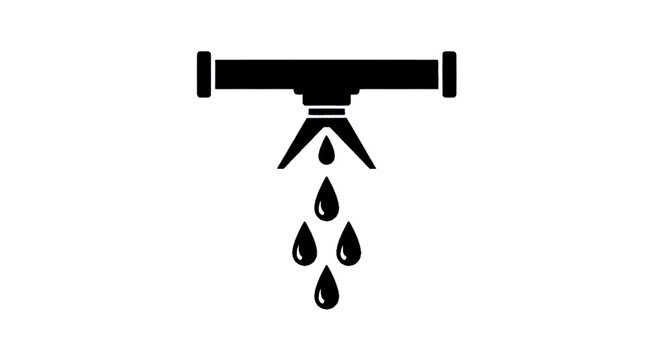 Minimal black silhouette icon, simple flat vector, bold black shape, no, no shading icon of a water sprinkler system dripping water on a, flat icon style
