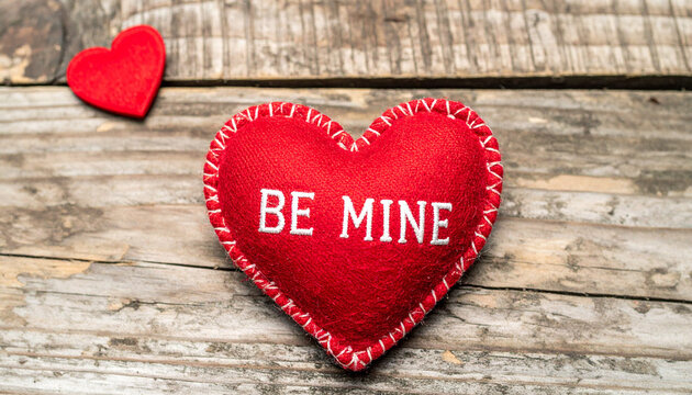 Red Fabric Hearts on Rustic Wood