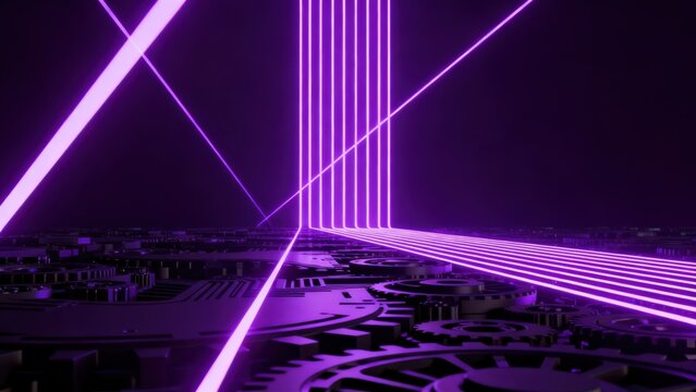 Purple neon lights and gears