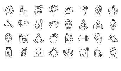 Fototapeta premium Wellness and beauty line icons set health spa and self care concepts