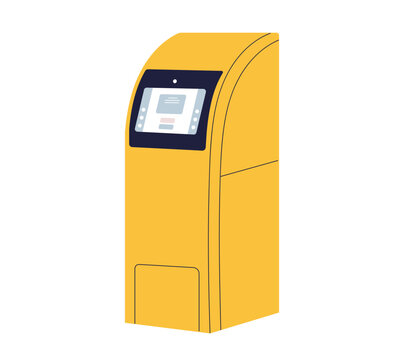 ATM, self-service money withdrawal and payment kiosk with digital screen, display. Electronic terminal stand, automated teller machine. Flat vector illustration isolated on white background