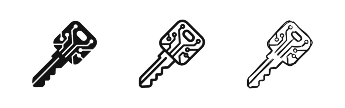 Digital Security Key and Encryption Technology Icon Set