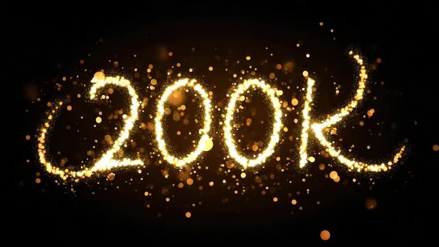 200K Celebration Animation with Sparkling Particle Effects on Dark Background, Motion Graphics