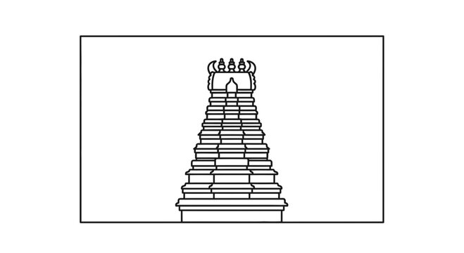Indian Temple Gopuram Outline Drawing, Traditional Architecture, Religious Landmark