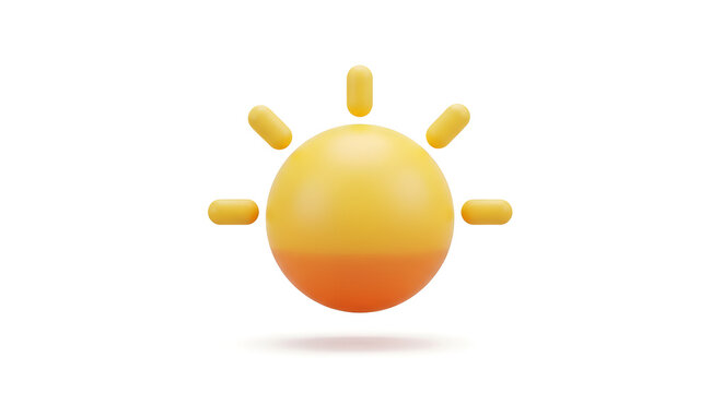 Cheerful 3D Rendered Yellow Sun Icon with Rounded Rays for Modern UI Design and Weather Apps