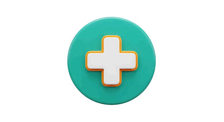 Fototapeta premium Vector illustration of 3d render of a white medical cross icon on a teal circular background on a transparent background