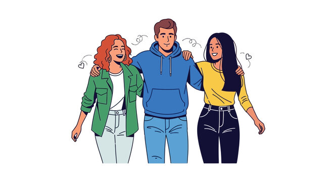 Group of Happy Young Friends Walking Together