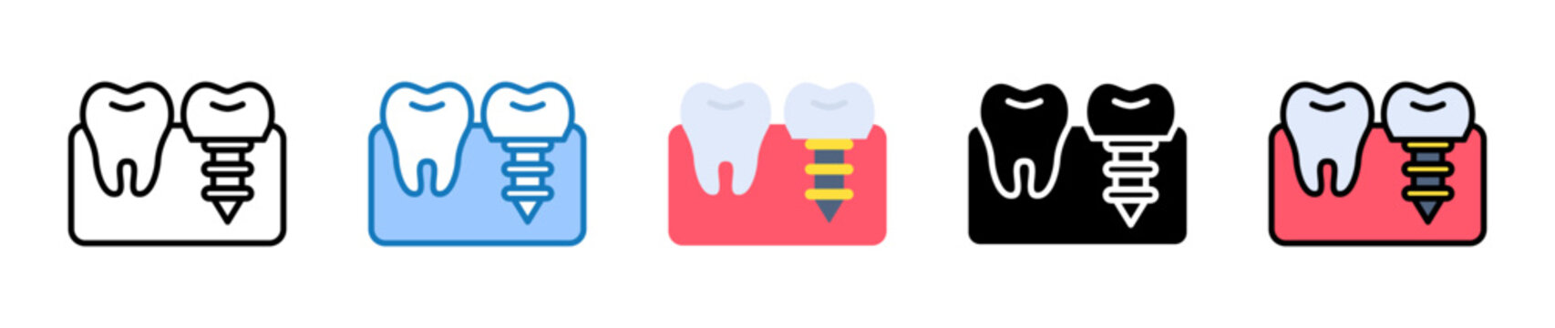 Dental Implant multiple style icons set design vector illustration. 