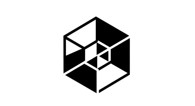 Minimal black silhouette icon, simple flat vector, bold black shape, no, no shading abstract geometric cube logo design element on a, flat icon style