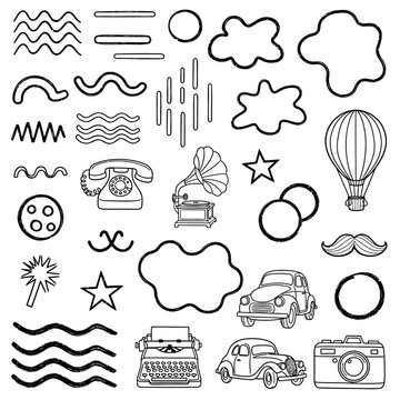 Retro doodles seamless pattern, sketched vintage elements