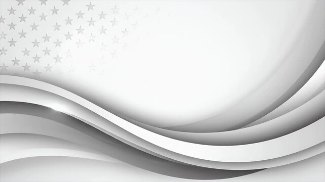 White abstract wave background with silver stars and elegant flowing curved patterns