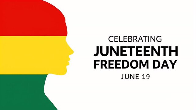 Juneteenth freedom day celebration with a female profile in pan-african flag colors.