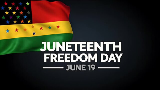 Juneteenth freedom day celebration with a waving flag on a dark background june 19th