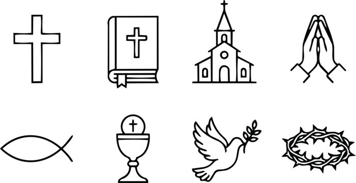 Symbols of Christianity Displayed in Simple Line Art Design