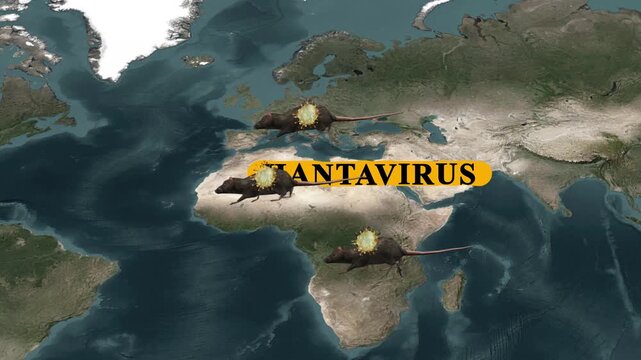 Hantavirus Global Spread Concept Map with Rats 3D Animation