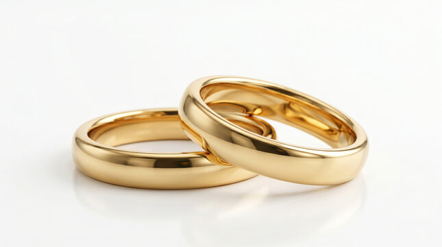 polished gold wedding rings on white background for gold loan wealth financial asset and mortgage value concept