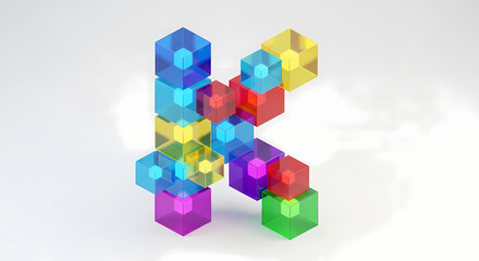 Obraz premium Colorful 3D geometric letter K made of transparent cubes