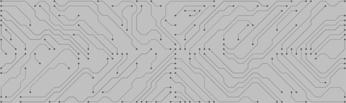 Detailed gray circuit board pattern with intricate lines and connection points on a light gray background