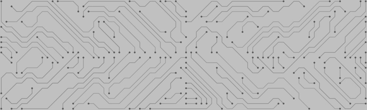 Detailed gray circuit board pattern with intricate lines and connection points on a light gray background