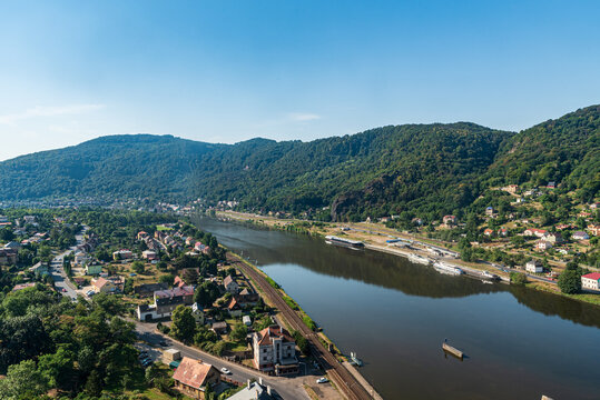 View from Strekov castle above Labe river valley in Czech republic