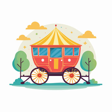 Vintage Circus Wagon with Striped Canopy and Trees