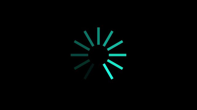 Cyan and teal loading spinner animation on black background buffering progress waiting buffering downloading buffering progress waiting buffering