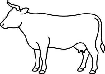 Obraz premium A simple line drawing depicts a cow standing alone outdoors.