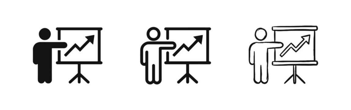 Presentation Board with Rising Arrow and Speaker Icon Set