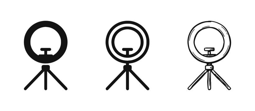 Ring Light on Tripod for Content Creation Icon Set