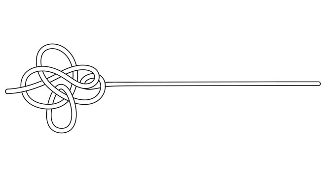 A simple line drawing depicts a knotted string or rope design